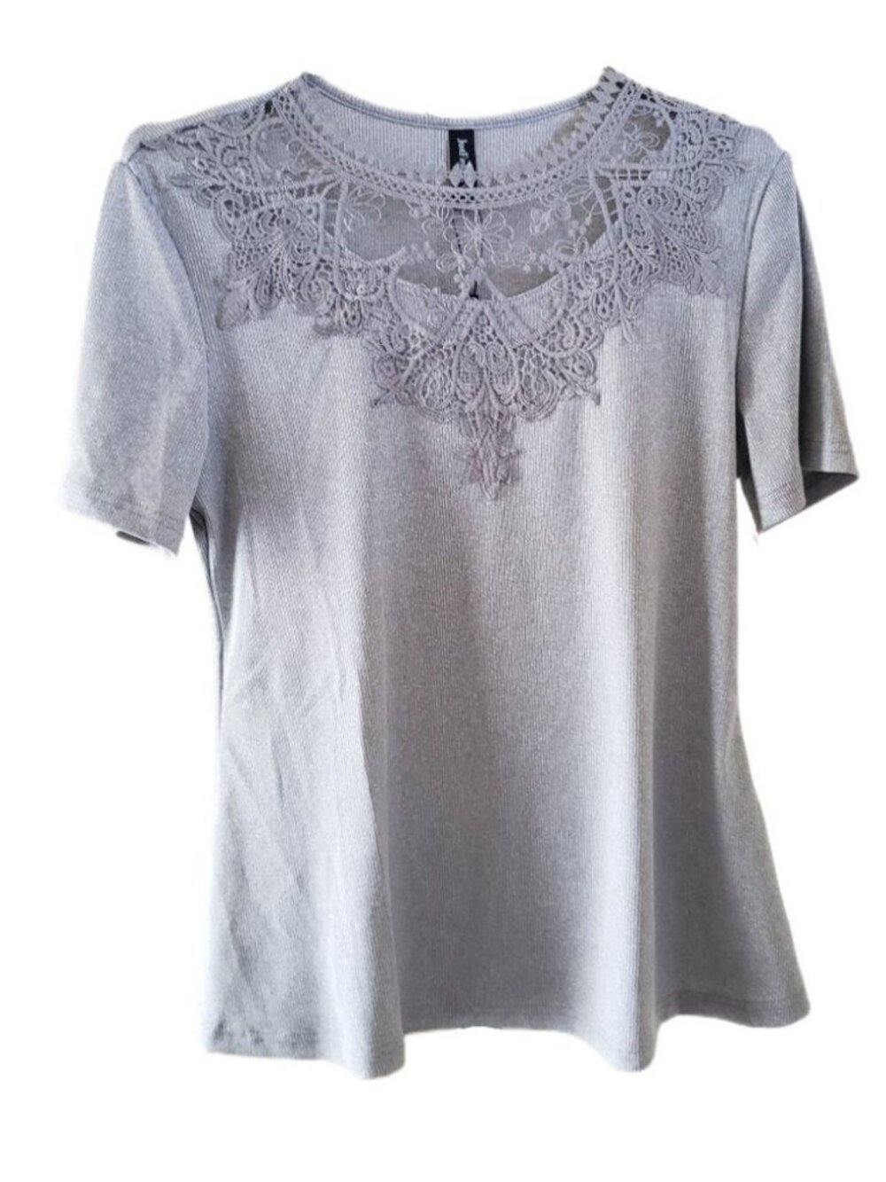 Just Fashion Now Gray Lace Contrast Short Sleeve Top